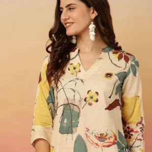 Floral Print Mandarin Collar Viscose Rayon Top