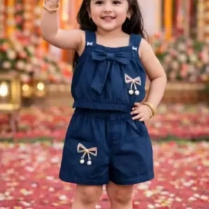 Denim Blue Shorts Set – Stylish Casual Wear Outfit for Kids