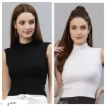 Women's Sleeveless Ribbed High-Neck Tops Combo (Black & White)