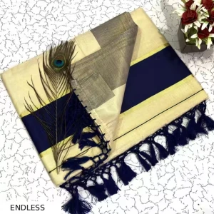 Texation Kerala Color Stripe Tissue saree with Running Blouse