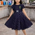 Rayon Girls Navy Blue Polka Dot Fit & Flare Frock Dress